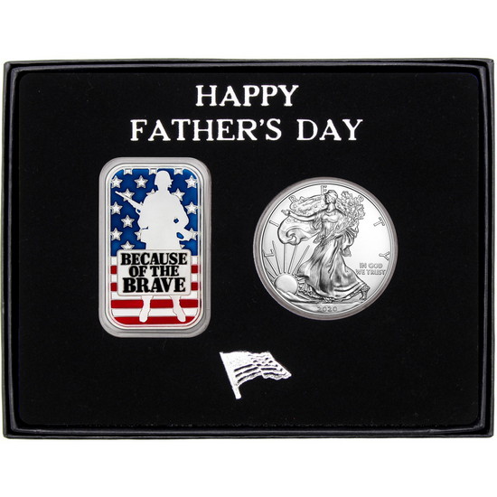 Happy Father's Day Enameled Because of the Brave Silver Bar and 2020 SAE in Gift Box