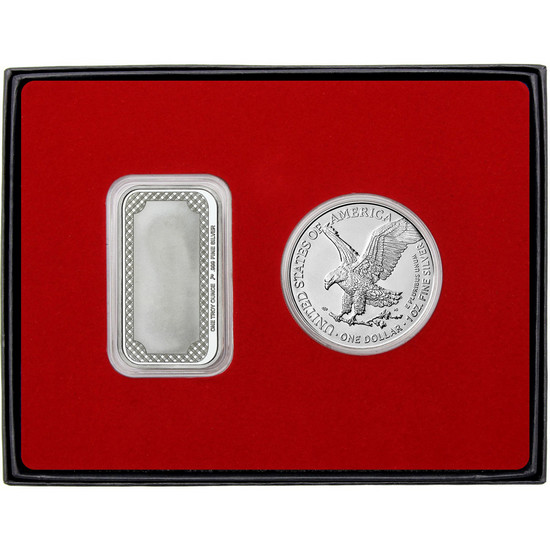 Congratulations Rose Silver Bar and Silver American Eagle 2pc Gift Set Congratulations Rose Silver Bar and Silver American Eagle 2pc Gift Set