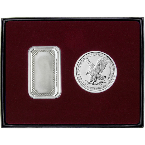 Congratulations Enameled Yellow Rose Silver Bar and Silver American Eagle 2pc Gift Set Congratulations Enameled Yellow Rose Silver Bar and Silver American Eagle 2pc Gift Set