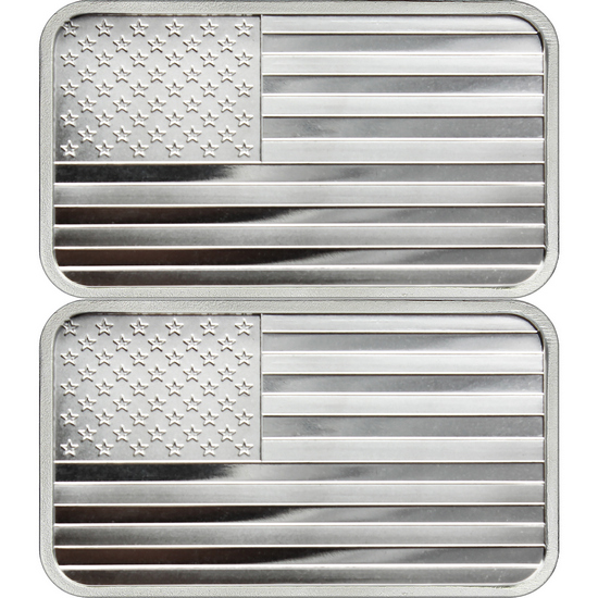 American Flag 5oz .999 Silver Bar 2pc