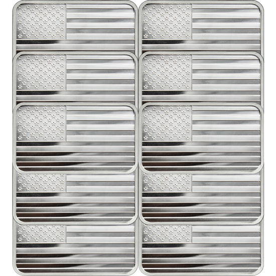 American Flag 5oz .999 Silver Bar 10pc