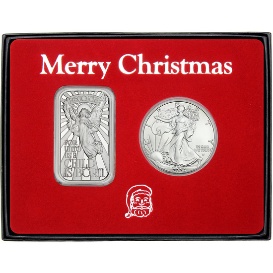 Merry Christmas All is Calm All is Bright Angel Silver Round and SAE Gift Set