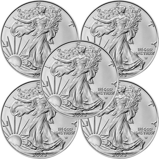 2023 Silver American Eagle BU Coin 5pc in Flips