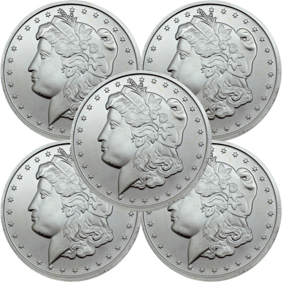 Morgan Dollar Replica 1oz .9999 Silver Medallion 5pc