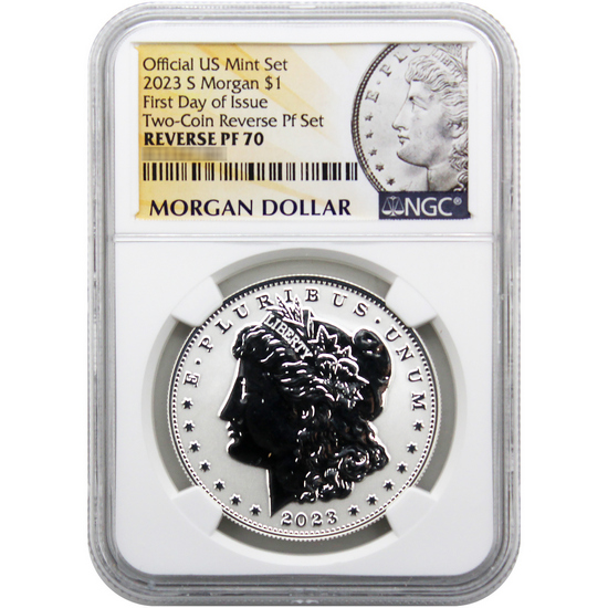 2023 S Morgan and Peace Silver Dollar Set Reverse PF70 FDI NGC Morgan Peace Dollar Label 2023 S Morgan and Peace Silver Dollar Set Reverse PF70 FDI NGC Morgan Peace Dollar Label