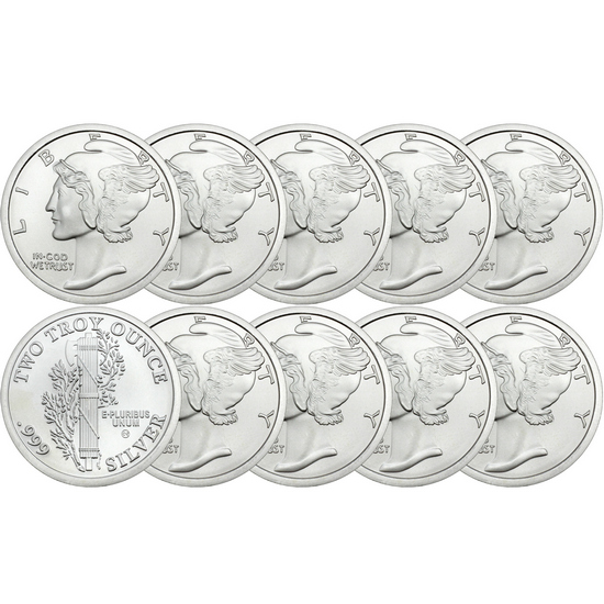 Mercury Dime Replica 2oz .999 Silver Medallion 10pc