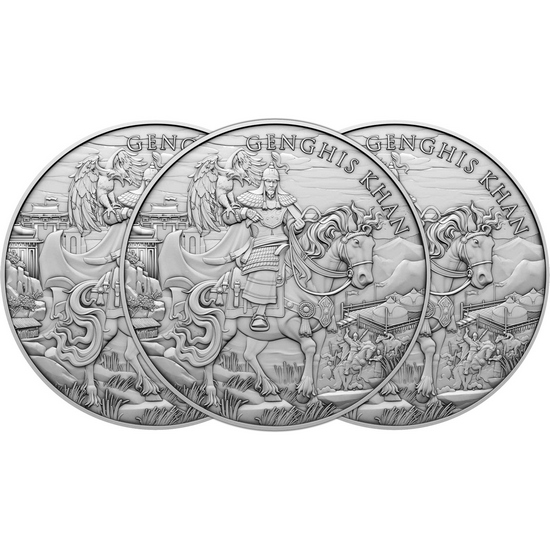 Genghis Kahn Legendary Warriors Series 1oz .999 Silver Medallion 3pc