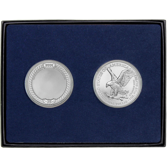 Happy Hanukkah Enameled Silver Medallion and Silver American Eagle 2pc Box Gift Set Happy Hanukkah Enameled Silver Medallion and Silver American Eagle 2pc Box Gift Set