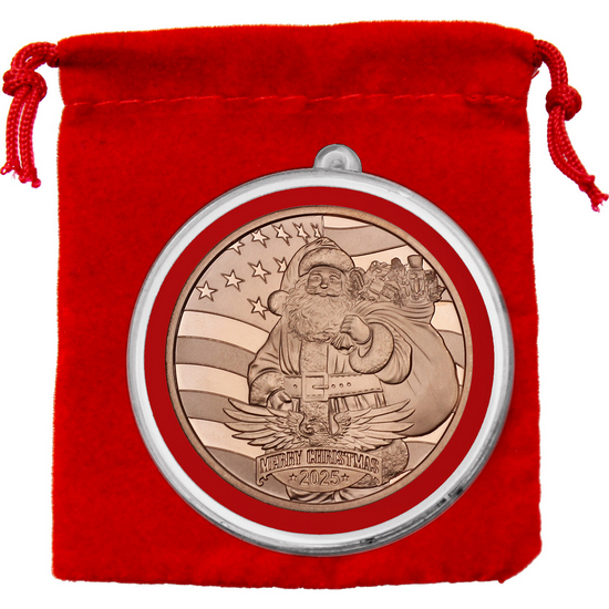 2025 Patriotic Santa Copper Medallion with Ornament Capsule and Red Pouch