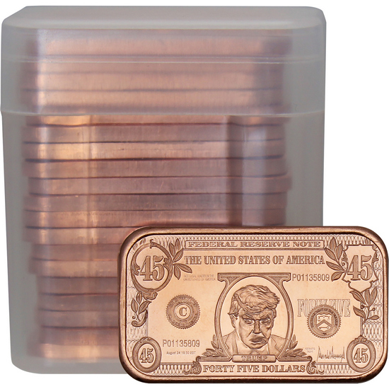 Donald Trump 45 Banknote 1oz .999 Fine Copper Bar 20pc