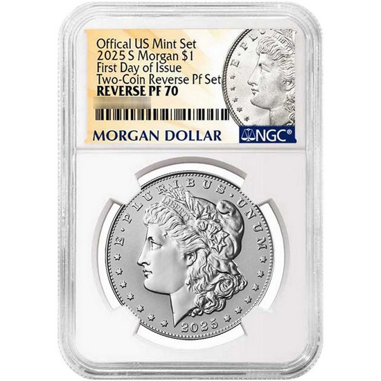 2025 S Morgan and Peace Silver Dollar Set Reverse PF70 UC FDI NGC Morgan/Peace Label