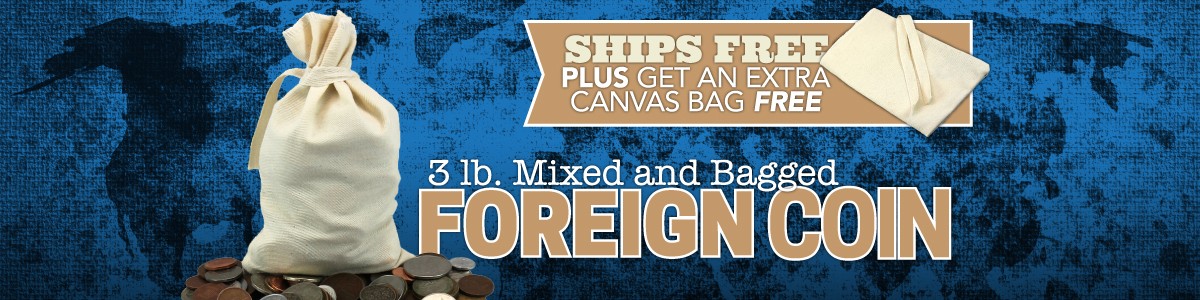 Mixed Foreign Coins in Canvas Coin Bags Mixed Foreign Coins in Canvas Coin Bags