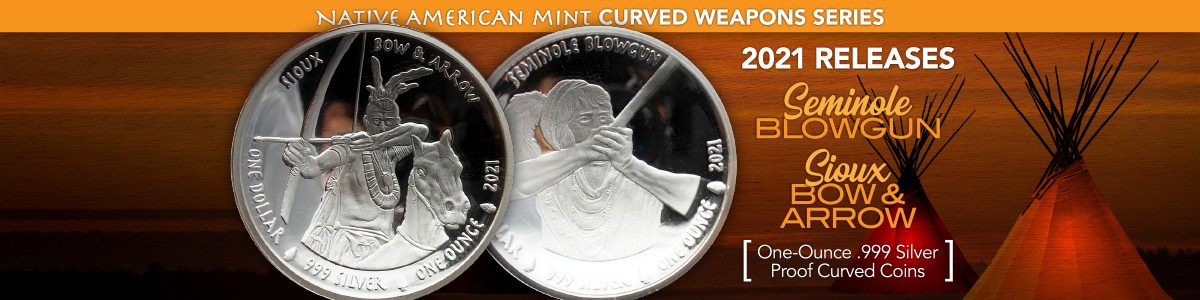 2021 Native American Weapons Curved Silver Coins 2021 Native American Weapons Curved Silver Coins