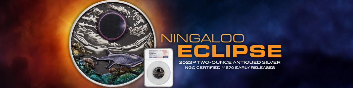 2023 Australia 2oz Silver Antiqued Ningaloo Eclipse MS70 ER NGC Flag Label 2023 Australia 2oz Silver Antiqued Ningaloo Eclipse MS70 ER NGC Flag Label