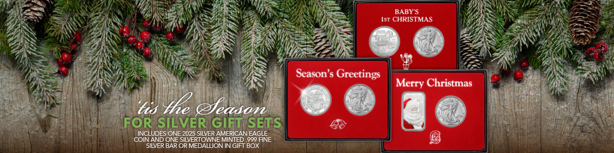 Christmas Coin Gift Sets Include 1 Special Occasion SilverTowne Silver Piece and a 2025 Silver American Eagle Christmas Coin Gift Sets Include 1 Special Occasion SilverTowne Silver Piece and a 2025 Silver American Eagle