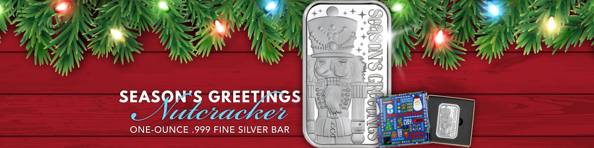 2025 Season's Greetings Nutcracker 1oz .999 Silver Bar with Holiday Gift Box 2025 Season's Greetings Nutcracker 1oz .999 Fine Silver Bar in Holiday Gift Box – Keepsake Christmas Silver