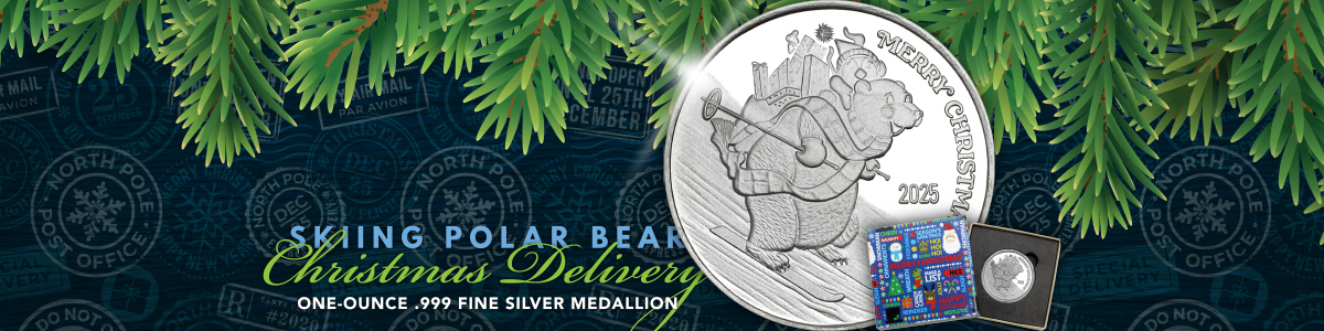 2025 Merry Christmas Skiing Polar Bear Delivery Silver Bar with Holiday Gift Box 2025 Merry Christmas Skiing Polar Bear Delivery Silver Bar in Gift Box – Keepsake Christmas Silver