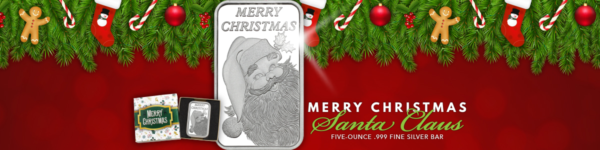 2025 Merry Christmas Santa Claus 5oz .999 Silver Bar in Holiday Gift Box 2025 Merry Christmas Santa Claus 5oz .999 Silver Bar in Gift Box – Keepsake Christmas Silver