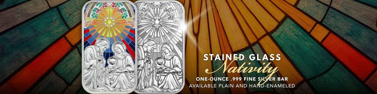 2025 Merry Christmas Santa Claus 5oz .999 Silver Bar in Holiday Gift Box 2025 Mary, Joseph and Baby Jesus Nativity 1oz .999 Silver Bar Enameled in Gift Box