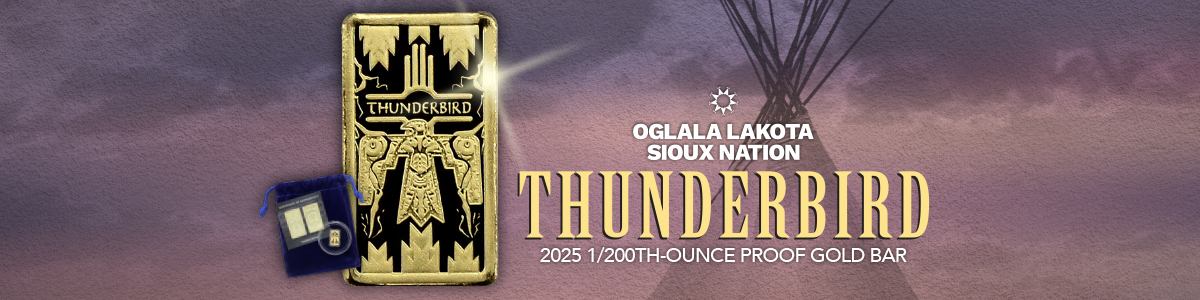 Purchase Gold at SilverTowne | Oglala Lakota Sioux Nation Gold Proof Thunderbird 1/200oz Bar Coin in OGP