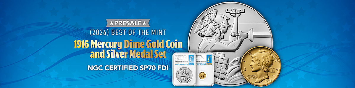 PRESALE: Best of the Mint 1916 (2026) W Gold Mercury Dime and Silver Medal Mercury SP70 FDI NGC 1st Label