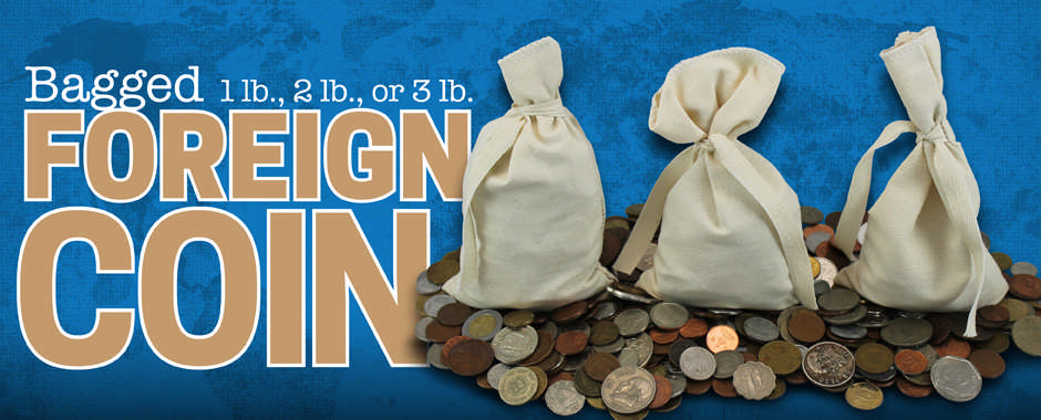 Mixed Foreign Coins in Canvas Coin Bags Mixed Foreign Coins in Canvas Coin Bags