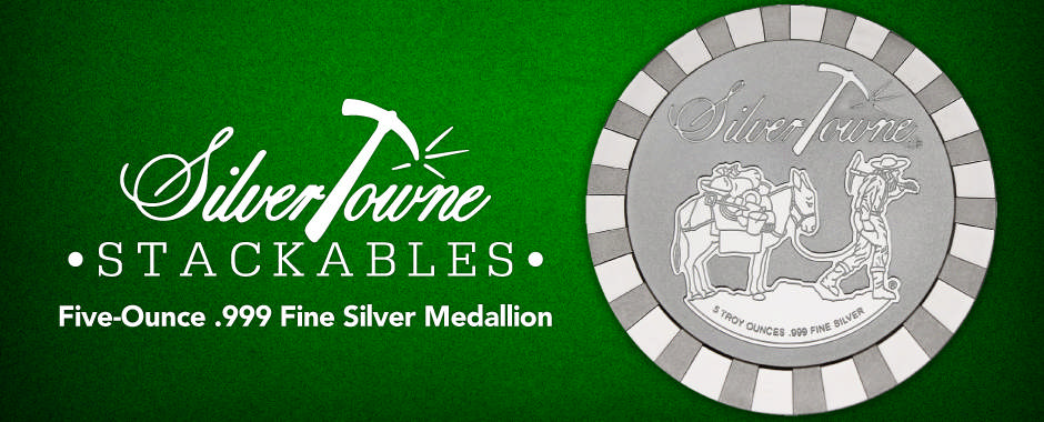 SilverTowne Stackables™ Trademark Prospector 5 Ounce Medallion SilverTowne Stackables™ Trademark Prospector 5 Ounce Medallion