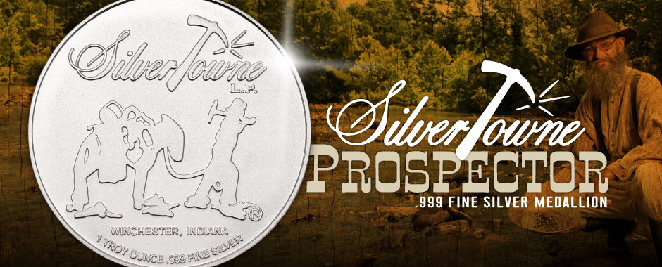 SilverTowne Prospector Waffleback Trademark Logo 1 Ounce Silver Rounds SilverTowne Prospector Waffleback Trademark Logo 1 Ounce Silver Rounds