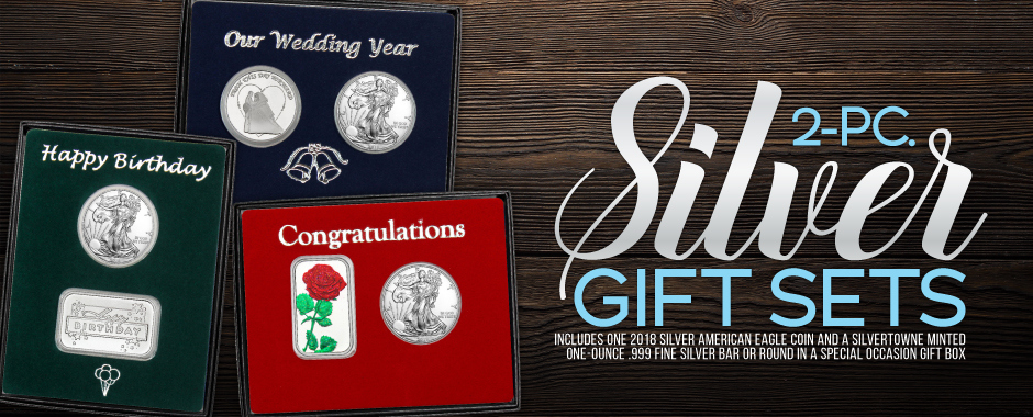 2 Piece SAE Gift Sets Include 1 Special Occasion SilverTowne Silver Piece and 1 2018 Silver American Eagle 2 Piece SAE Gift Sets Include 1 Special Occasion SilverTowne Silver Piece and 1 2018 Silver American Eagle